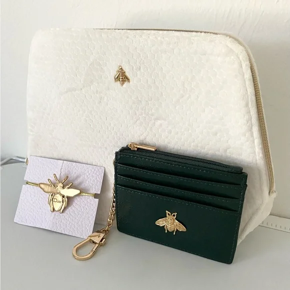 Dior Hair Band Gold Bee + Guerlain White Cosmetic Bag + Green Card Holder - SET - Picture 15 of 15